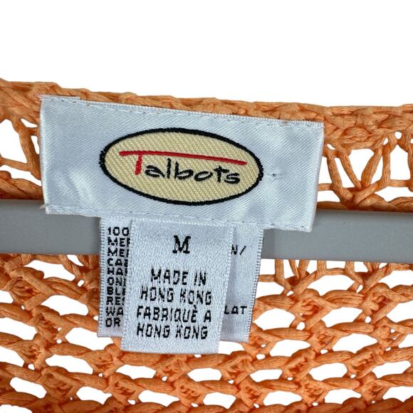 Talbots Vintage 100% Mercerized Cotton Orange Crocheted Open Knit Sweater Size M - Picture 4 of 5
